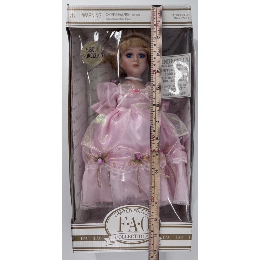 Rare Vintage 1997 FAO Schwarz Cinderella 12" Porcelain Doll NIB COA Disney Pink - Picture 5 of 17